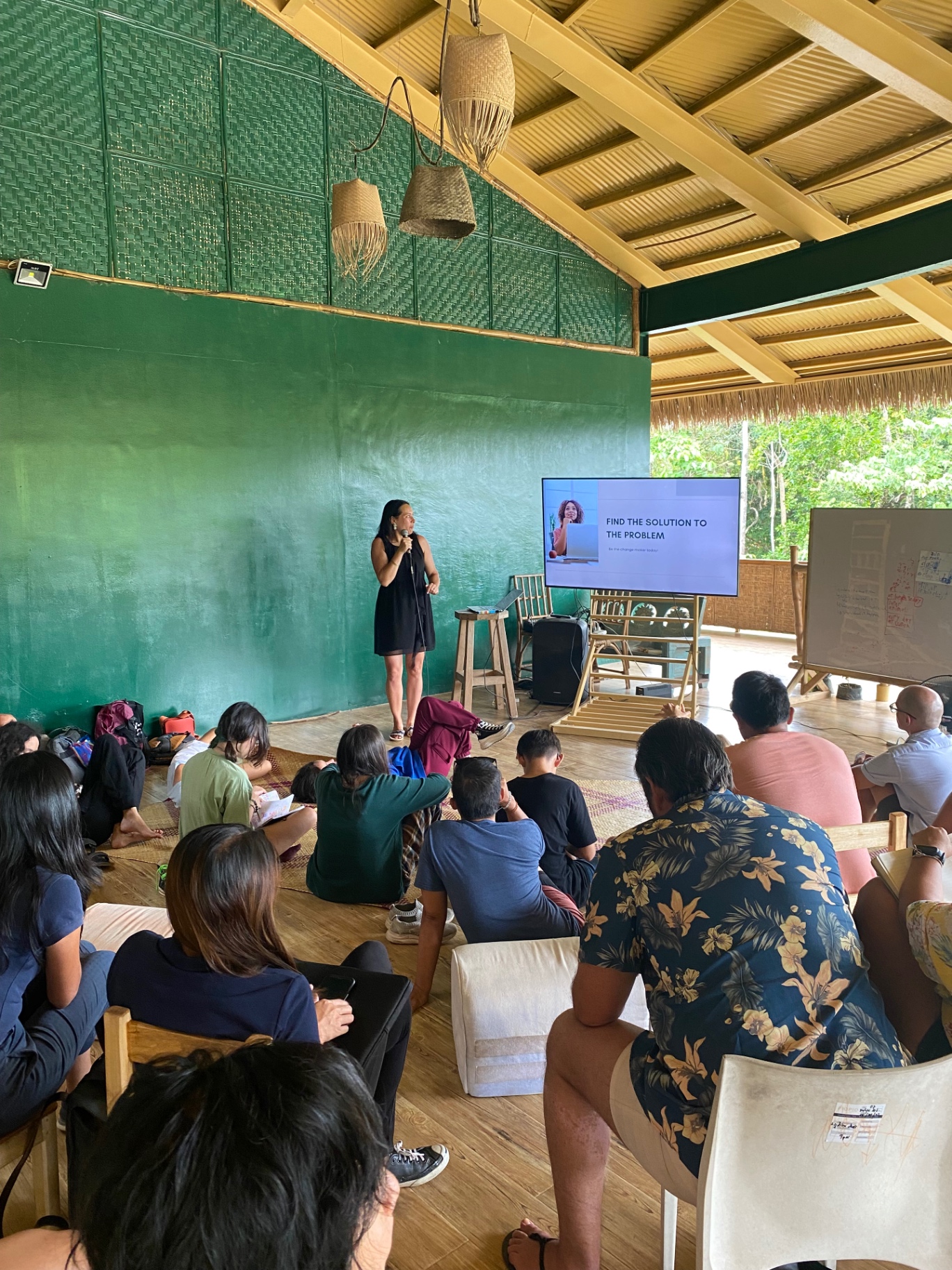 Workshop at Earth School El Nido, Palawan — students and educators seated in an open-air classroom